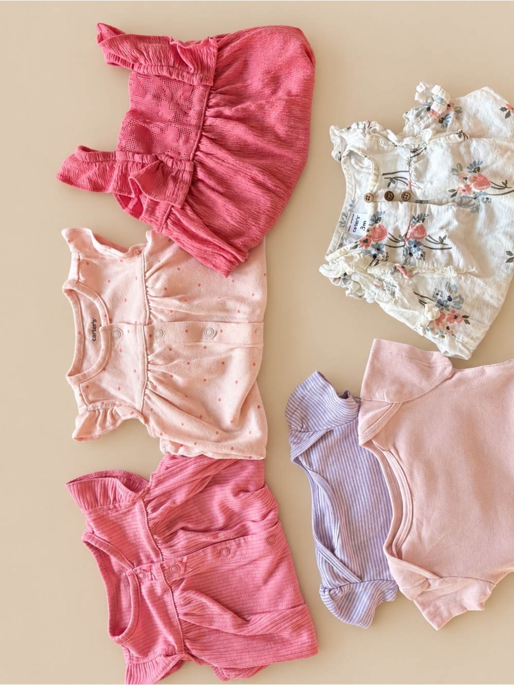 Carter's Mixed Pink, Coral, Lavender & Cream Baby Girls Onesie Set